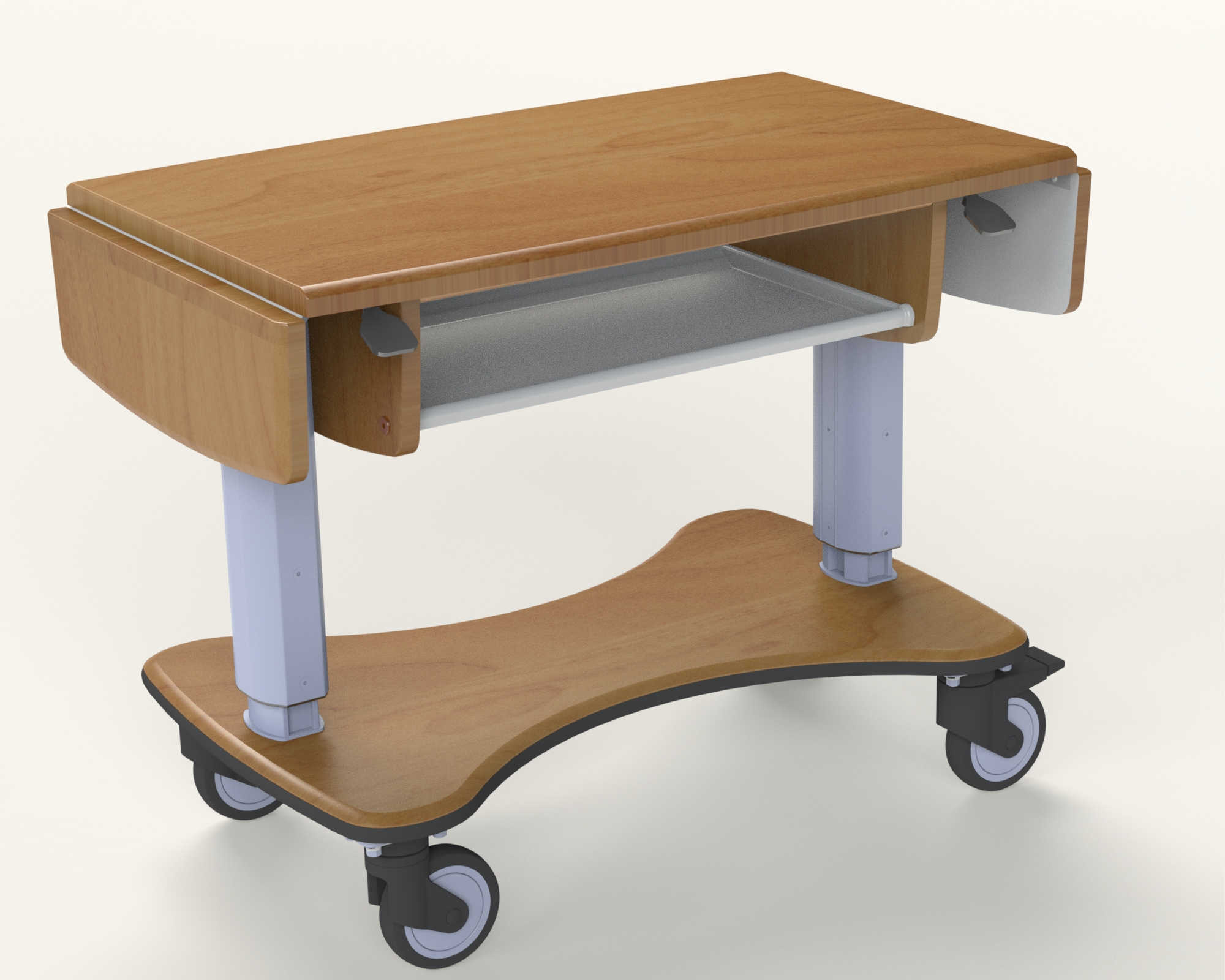 Custom height-adjustable maternity delivery cart.