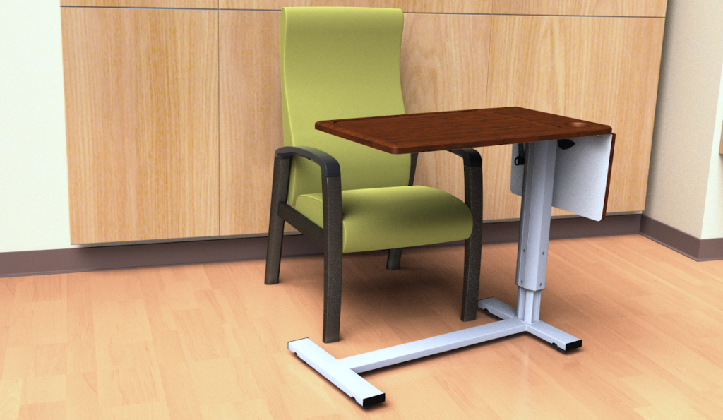 MedViron I-Base Hospital Overbed Table shown with drop leaf top