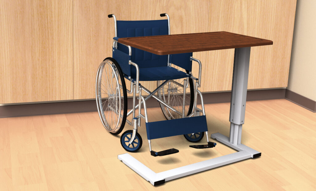 MedViron 36 U-base Overbed Table with wheelchair