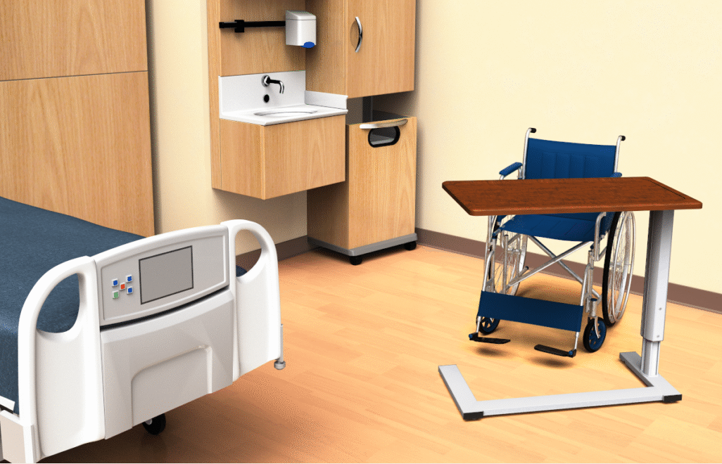 MedViron 36" U-Base Overbed Table in Hospital Patient Room